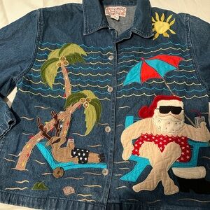 Tantrums Brand Vintage Denim Santa Holiday Appliqué & Embroidery Shirt/Jacket
